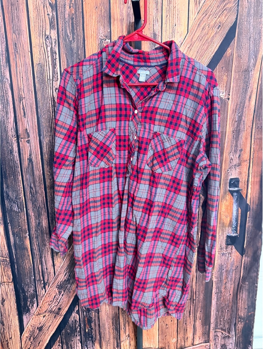 Aerie Red and Gray Plaid Long Sleeve Shirt Dress XL